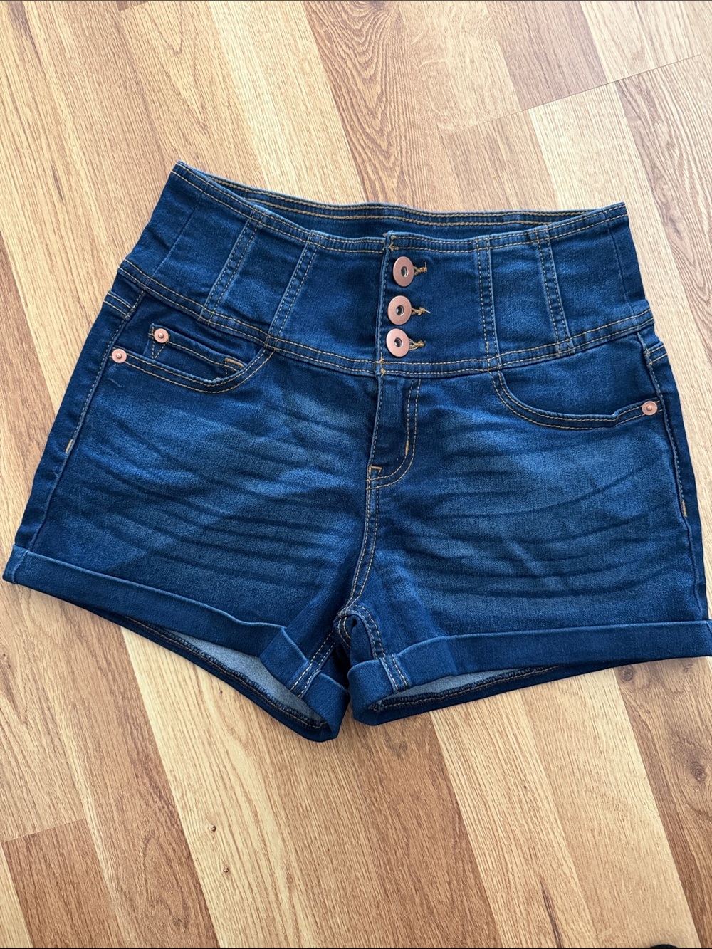 High-Rise Dark Blue Denim Women’s Shorts